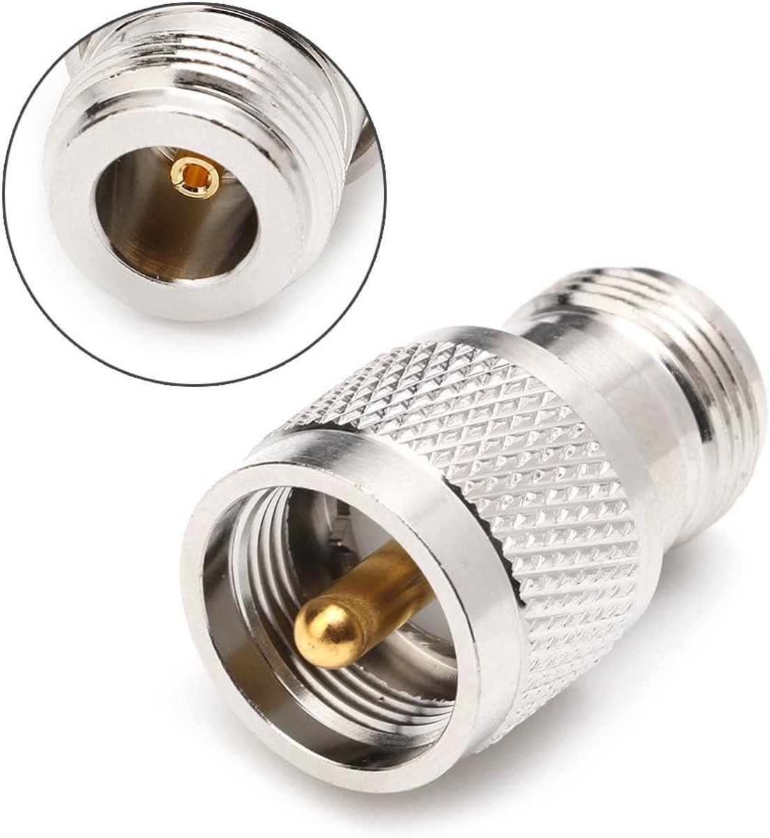 SnelShoppen - PL259 UHF plug naar N bus rechte 50-ohm stekker, koper/nikkel, PTFE isolatoren, ideale verbinding voor audio/video, antenne, radio, 14x1