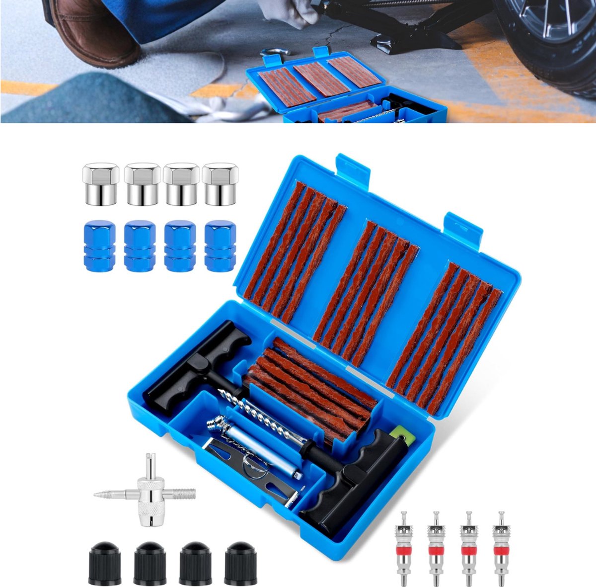 Zavio® Proppenset - Autobanden Reparatie Set - Autobanden Pomp