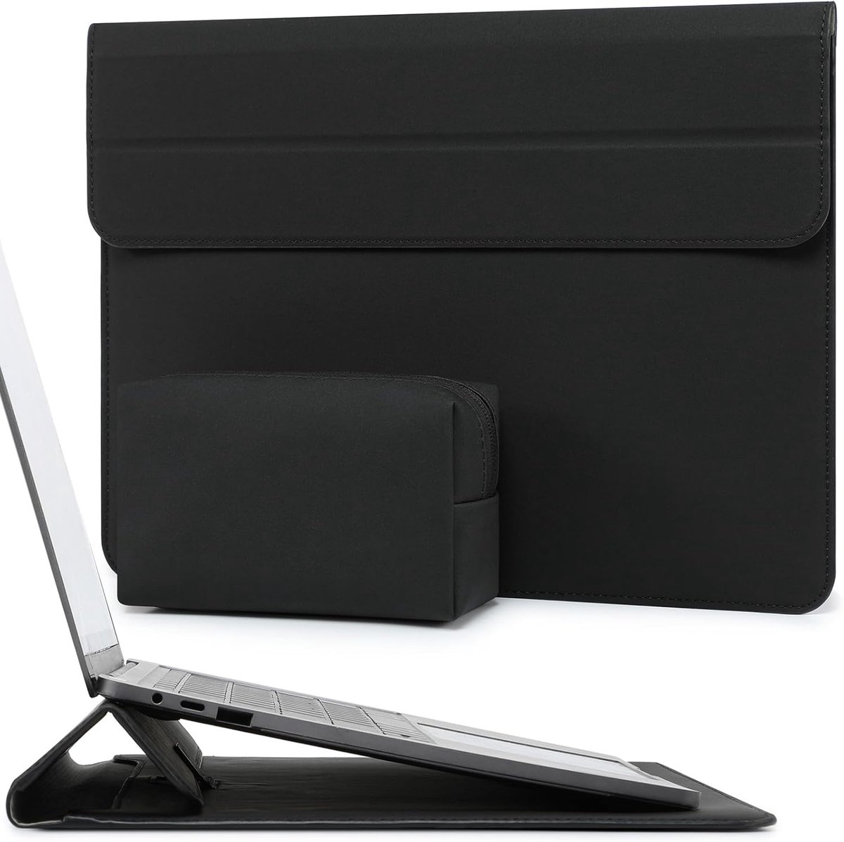 SnelShoppen - 15 Inch Laptop Sleeve met Staand Functie voor MacBook Air 15, Surface Laptop 15, Laptop Hoes met Vak, Zwart, Bescherming, Geschikt voor