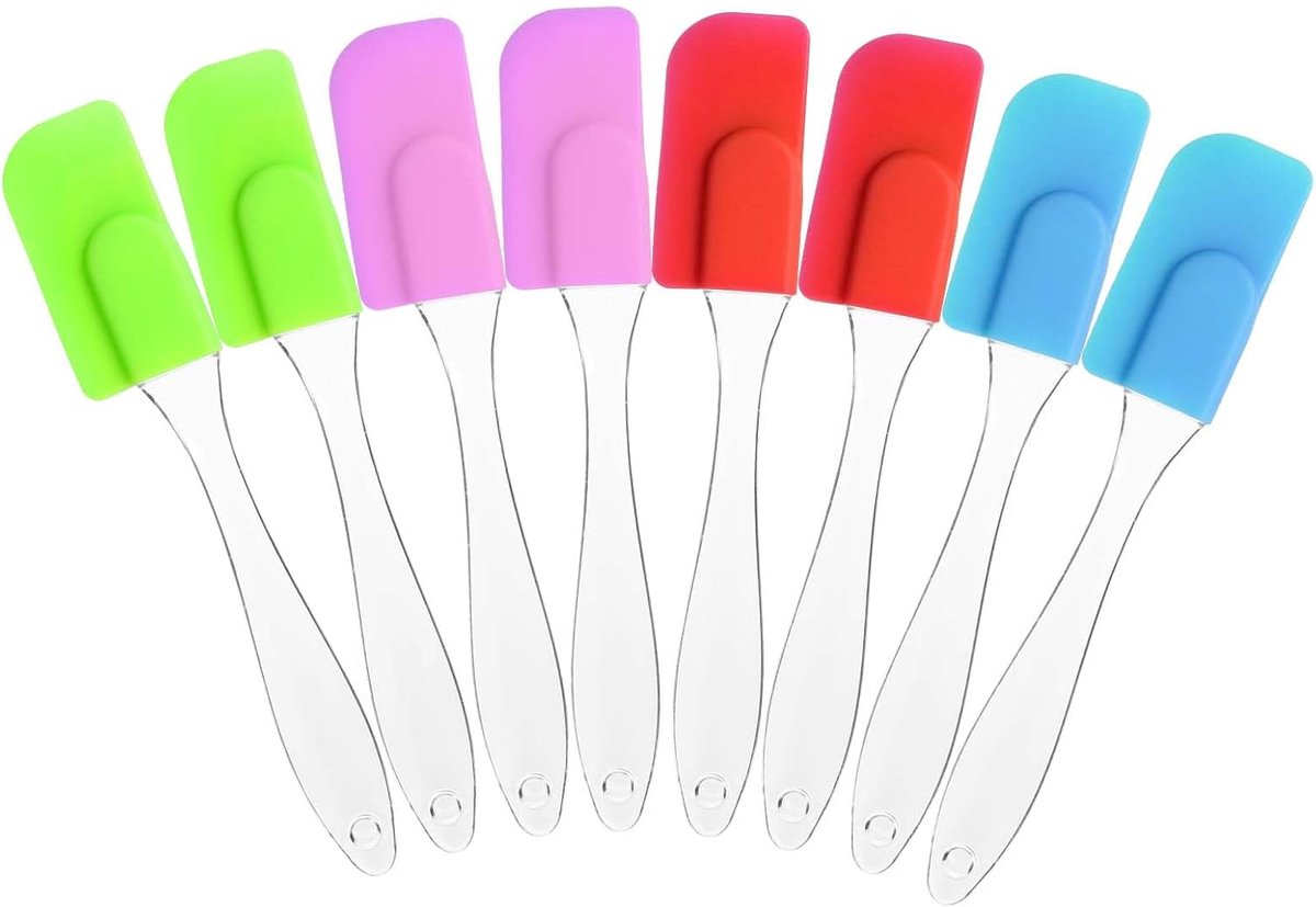 SnelShoppen - 8 stuks mini deegschraper set siliconen spatels met kunststof handvat - hittebestendige boterschraper voor keuken, bakken, taarten, cake