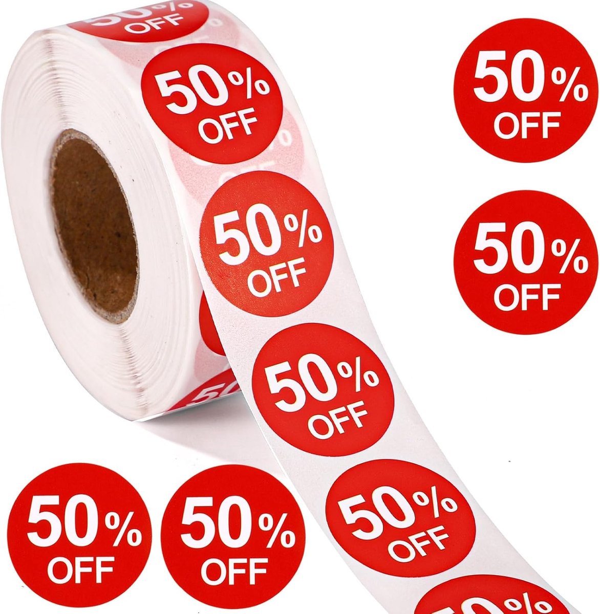 Ronde 50% korting stickers - 1000 stuks - Praktische promotie etiketten voor winkels - Zelfklevende verkooplabels in rood - 25mm