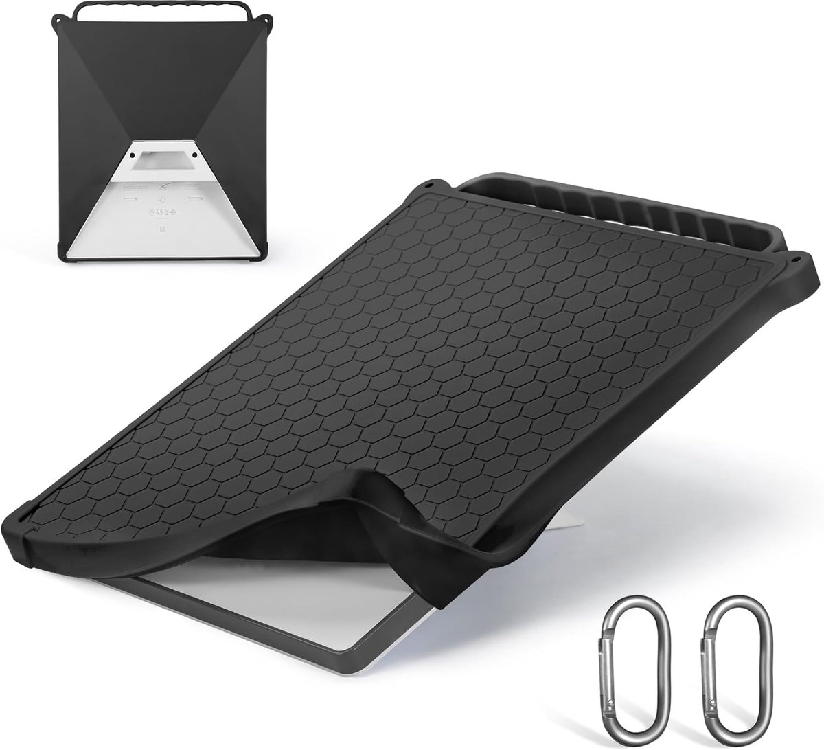 SnelShoppen - Starlink Mini Silicone Beschermcase voor Starlink Mini Schotel met Draaghandgreep en Metalen Haak Reisaccessoires (Zwart)