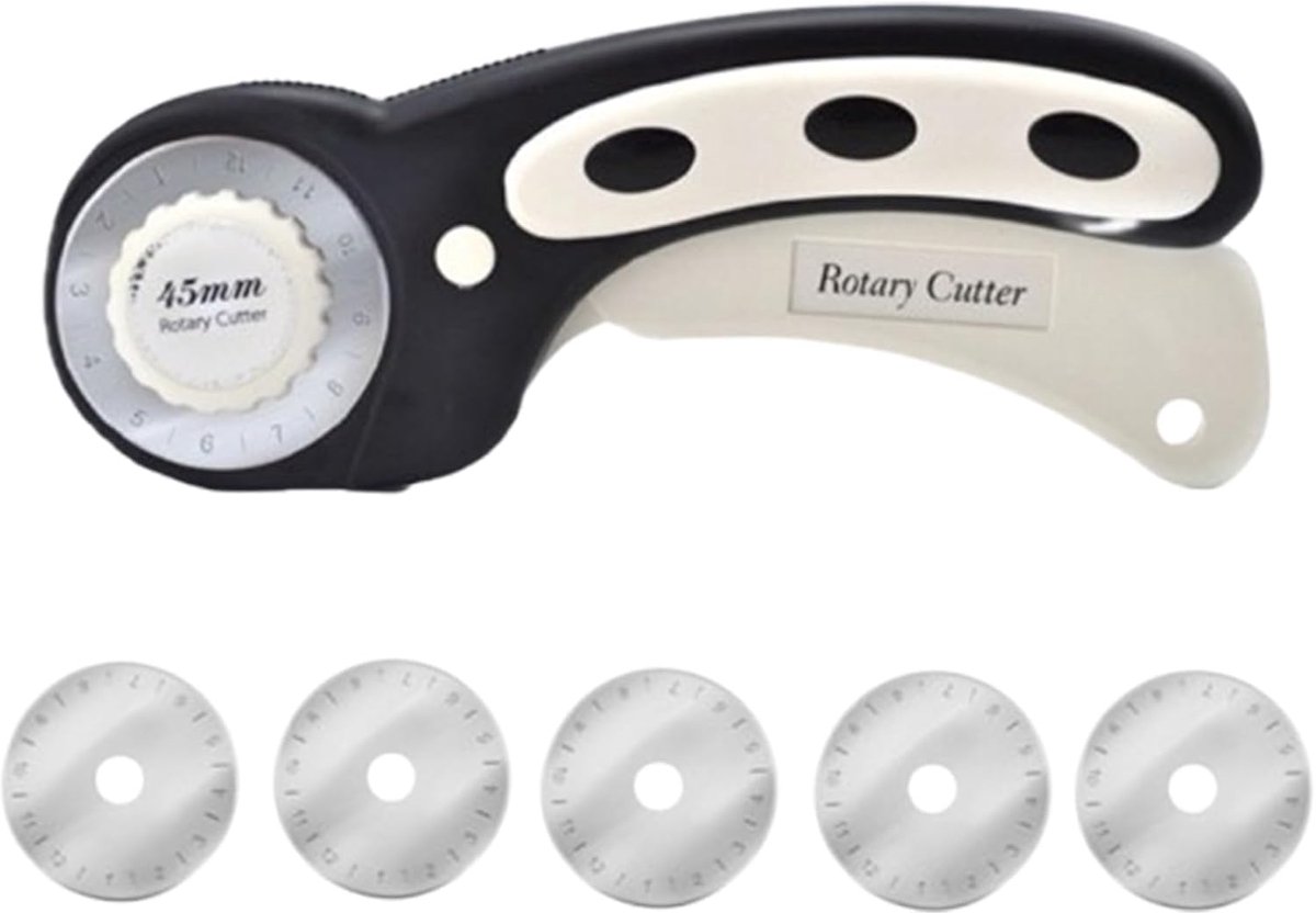Rotary cutter 45 mm - zwart - met 5 vervangbladen - ideaal voor papier en stof - ShopVlot