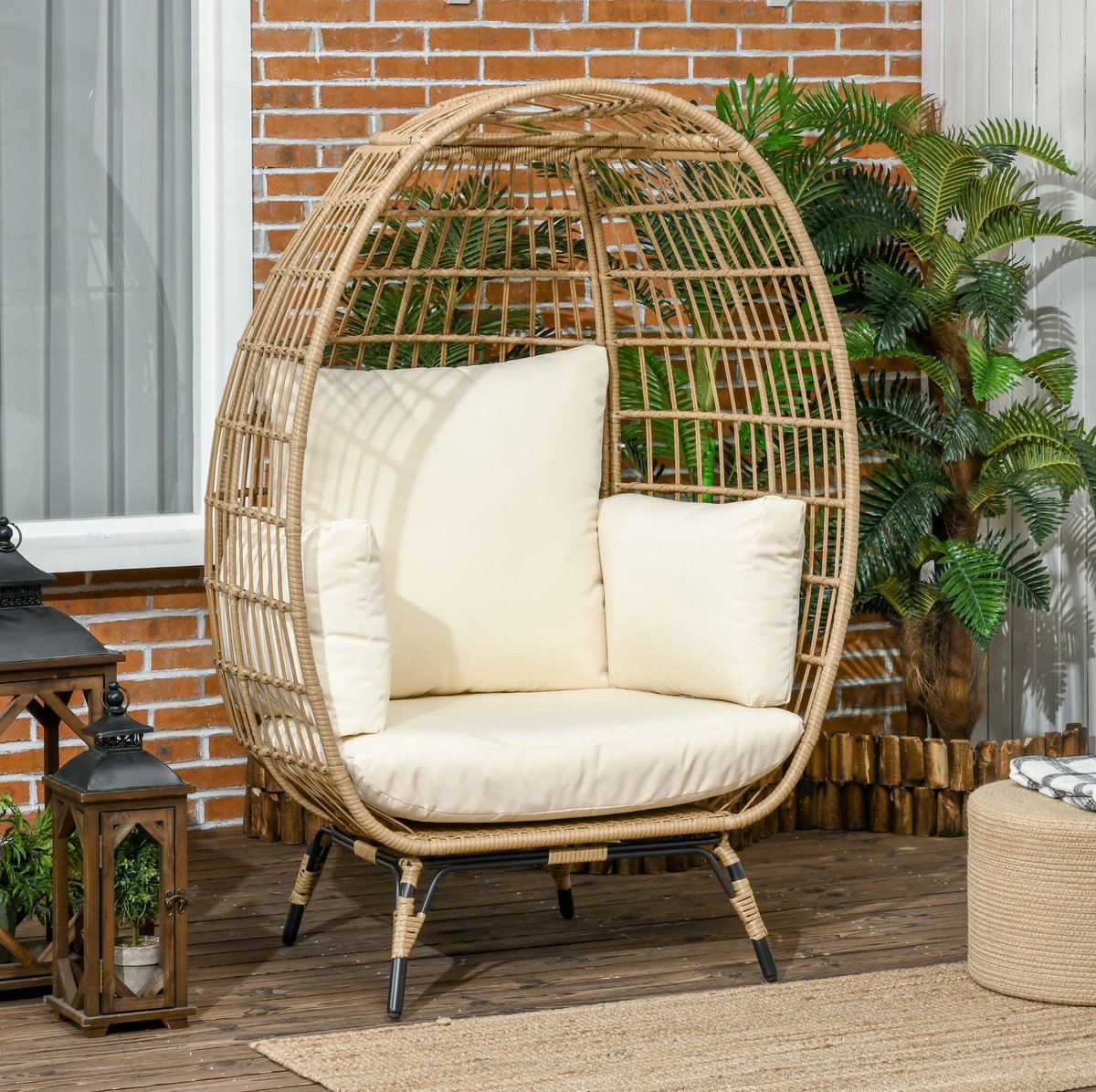 COVREO Loungestoel 105x90x148 cm khaki, staal met kussens en zijkussens