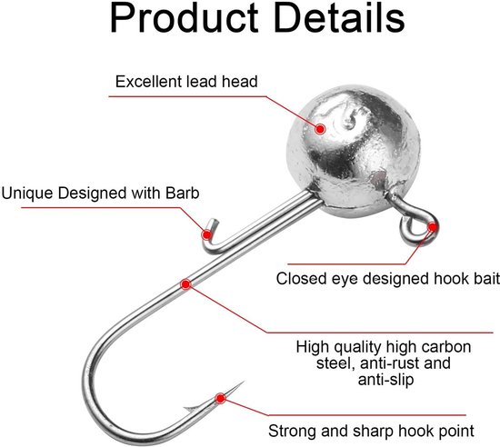 SnelShoppen - Lead Head Jig Haak Kit (25st), 7g/10g/12g/14g/17g, Sharp Jig Heads, Duurzaam en Corrosiebestendig, Voor Zoetwater en Zoutwater, Inclusie — afbeelding 2