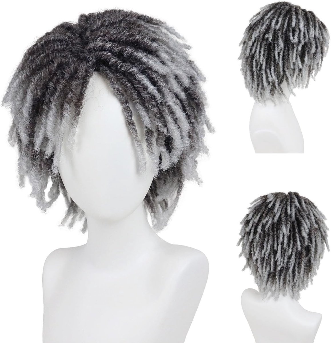 SnelShoppen - Korte Dreadlock Perucque voor Mannen - Ombre Grijs - Realistische Twist Rasta Cosplay Kostuum voor Feest en Vintage Look