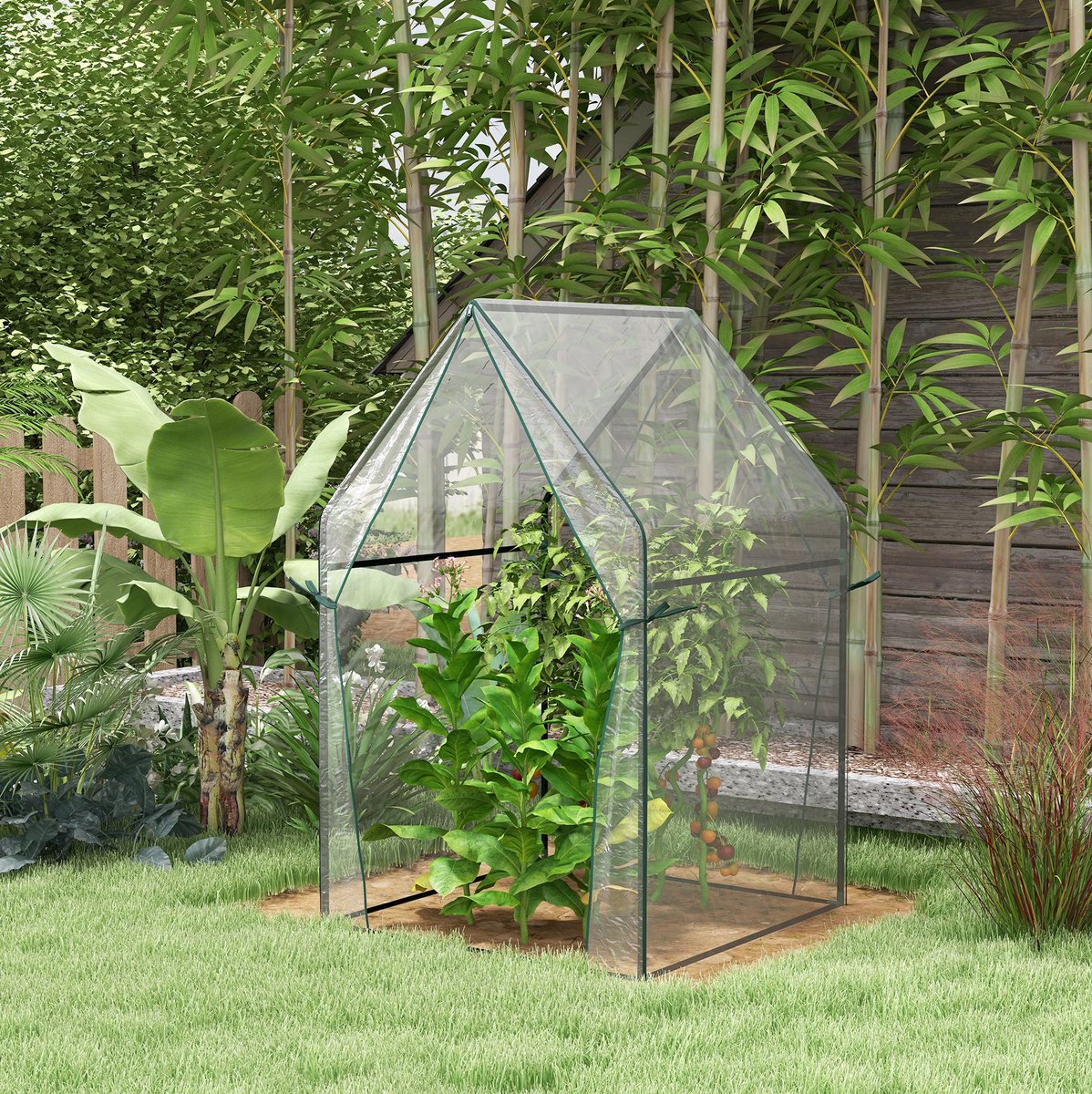 COVREO Foliekas 90x90x145 cm transparant, PE met stalen frame en dubbeldeur