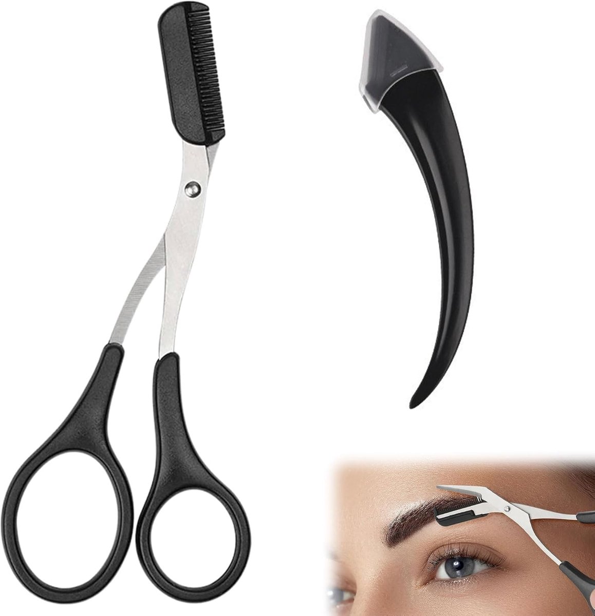 SnelShoppen - 2 Stuks Eyebrow Trimmer Set - Scherpe Eyebrow Scharen van Hoogwaardig Roestvrij Staal - Zwart - Perfect voor Vrouwen en Mannen - Ideaal