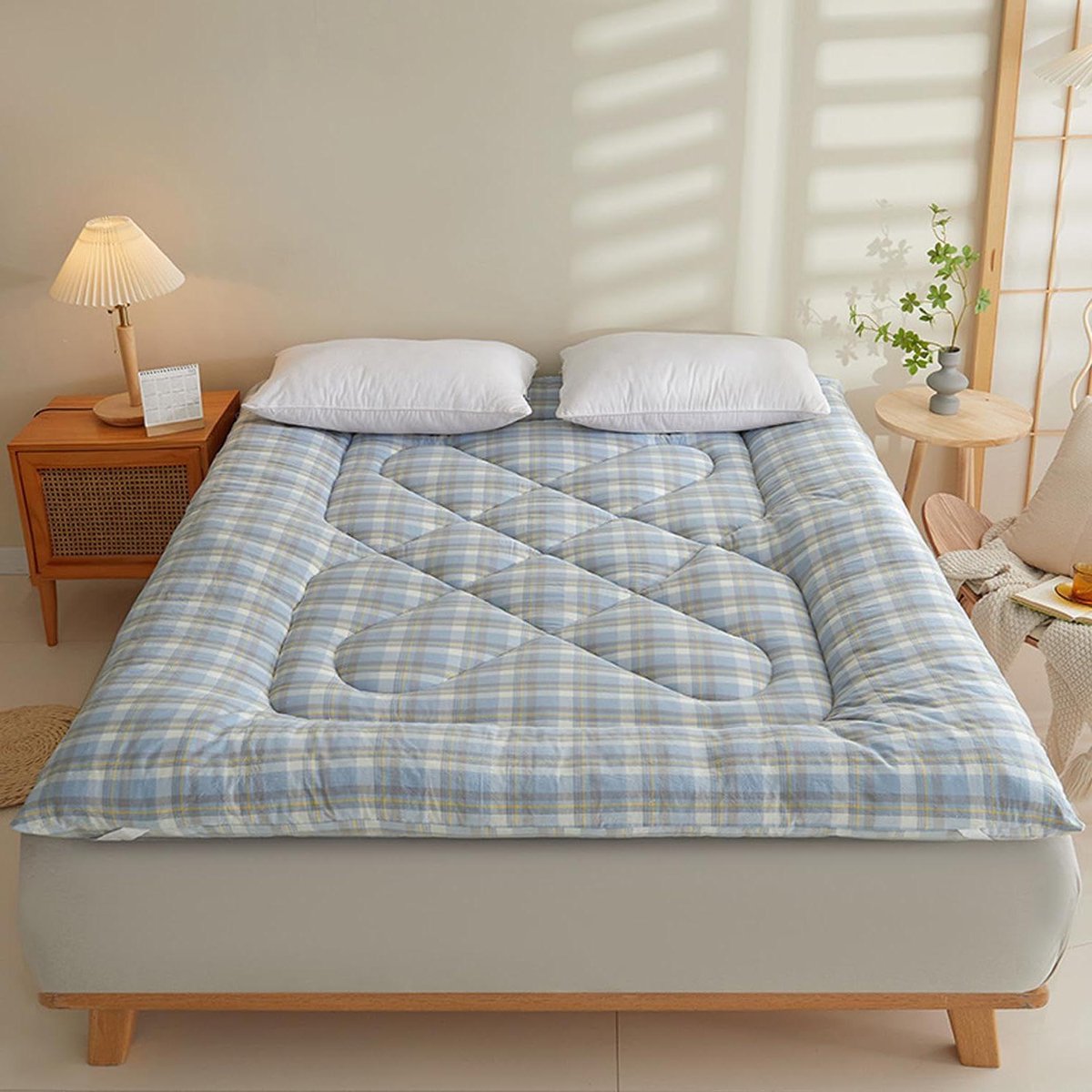 Katoenen Futonmatras - Vloermatras Slaapkussen - Comfortabel Slapen - Gevuld met 100% Katoen - 200x220cm - L