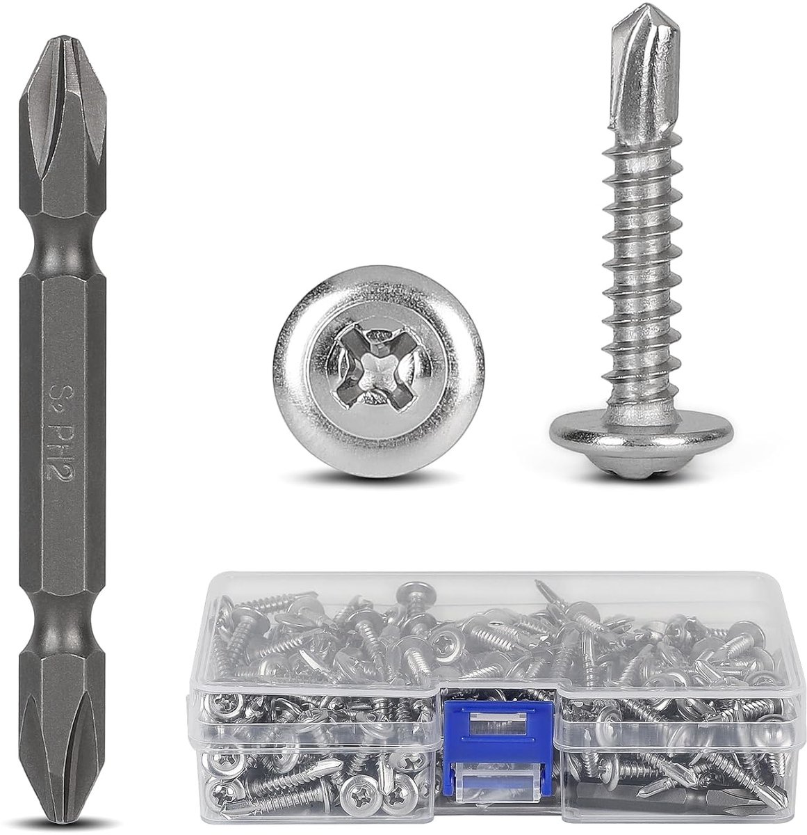 SnelShoppen - 300 Stuks Zelftappende Schroeven M4.8 x 25mm RVS 410 Met Phillips Schroevendraaier Bit Voor Metaalverbindingen, Corrosiebestendig, Duurz