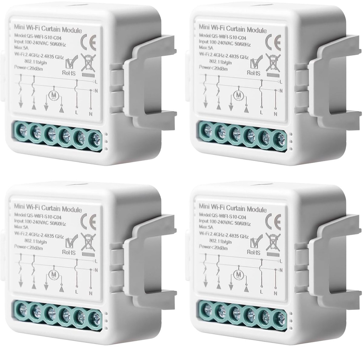 SnelShoppen - 4 Stuks WiFi Shutter Switch Module - Slimme Schakelaar voor Rolluiken - 2.4GHz App Controle - Timer Functie - Geschikt voor Gordijnen en