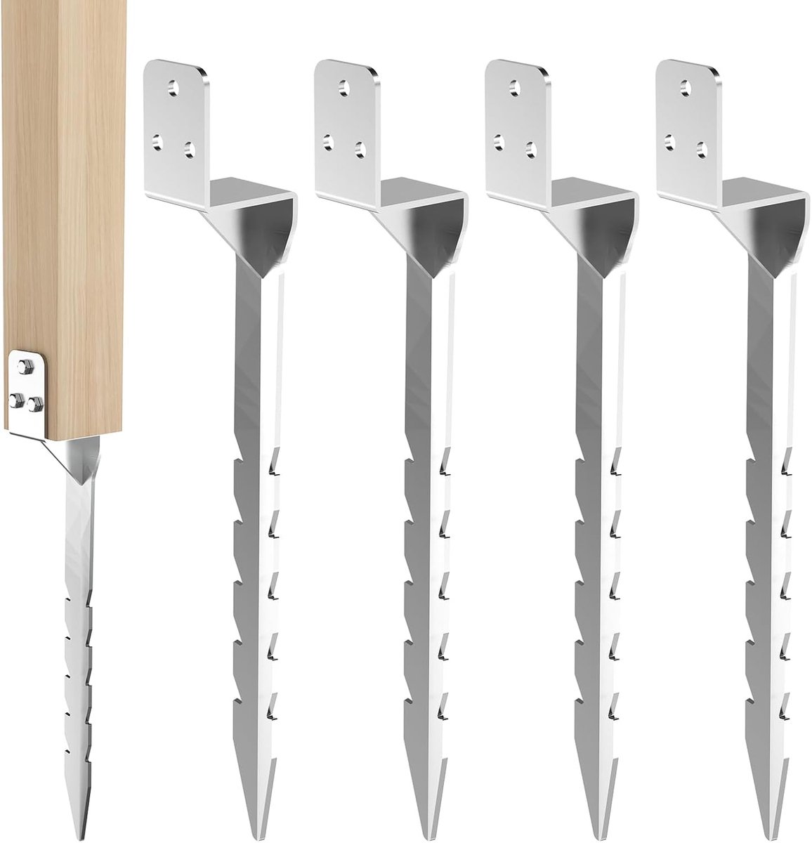 SnelShoppen - Set van 4 Impact Sleeves L-vormige Grondankers 50 cm van Verzinkt Staal voor Hamerinstallatie, Ondersteuning voor Houten Posts, Speeltor