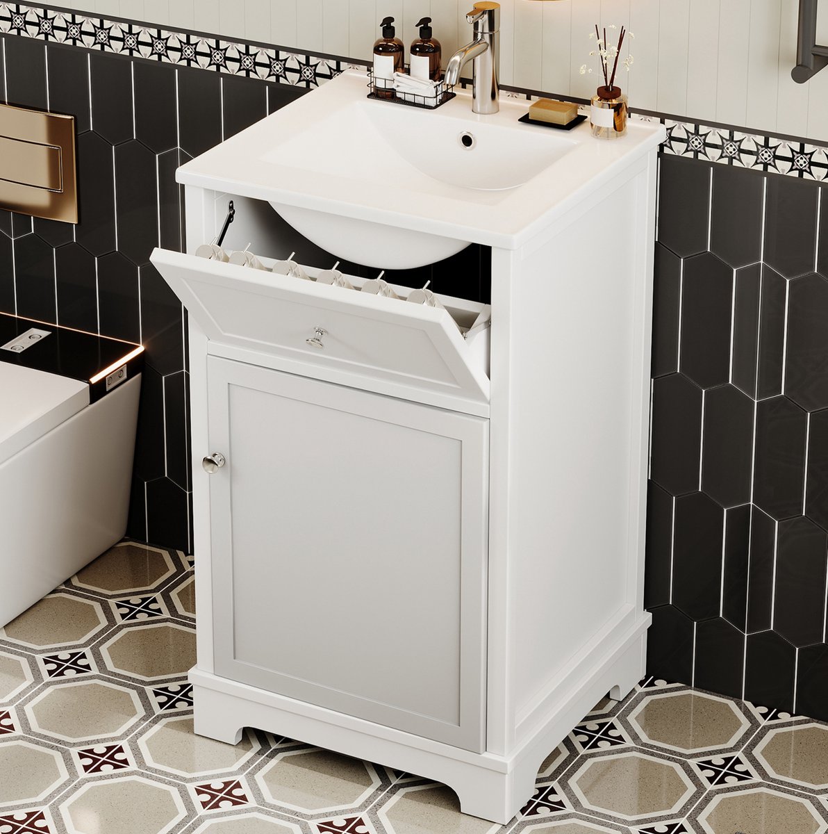 COVREO Badkamermeubel 51x46x87 cm wit, MDF met keramische wastafel