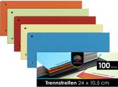 Stapel gekleurde insteekstroken: oranje, lichtgroen, rood, geel, blauw. Bovenste blauwe strook heeft de tekst "Zertifikate", "Bank", "Privat", "Ruhestand".