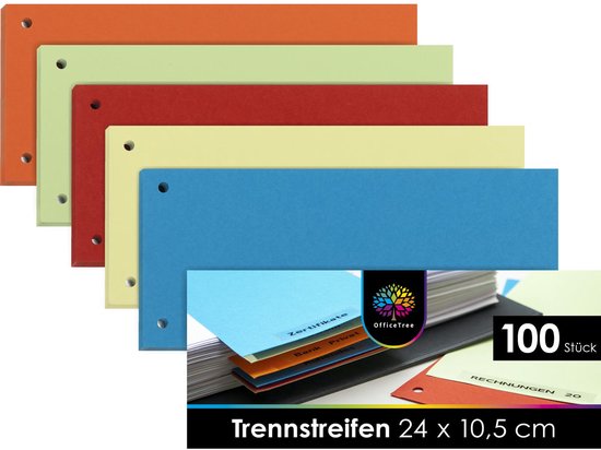 Stapel gekleurde insteekstroken: oranje, lichtgroen, rood, geel, blauw. Bovenste blauwe strook heeft de tekst "Zertifikate", "Bank", "Privat", "Ruhestand".