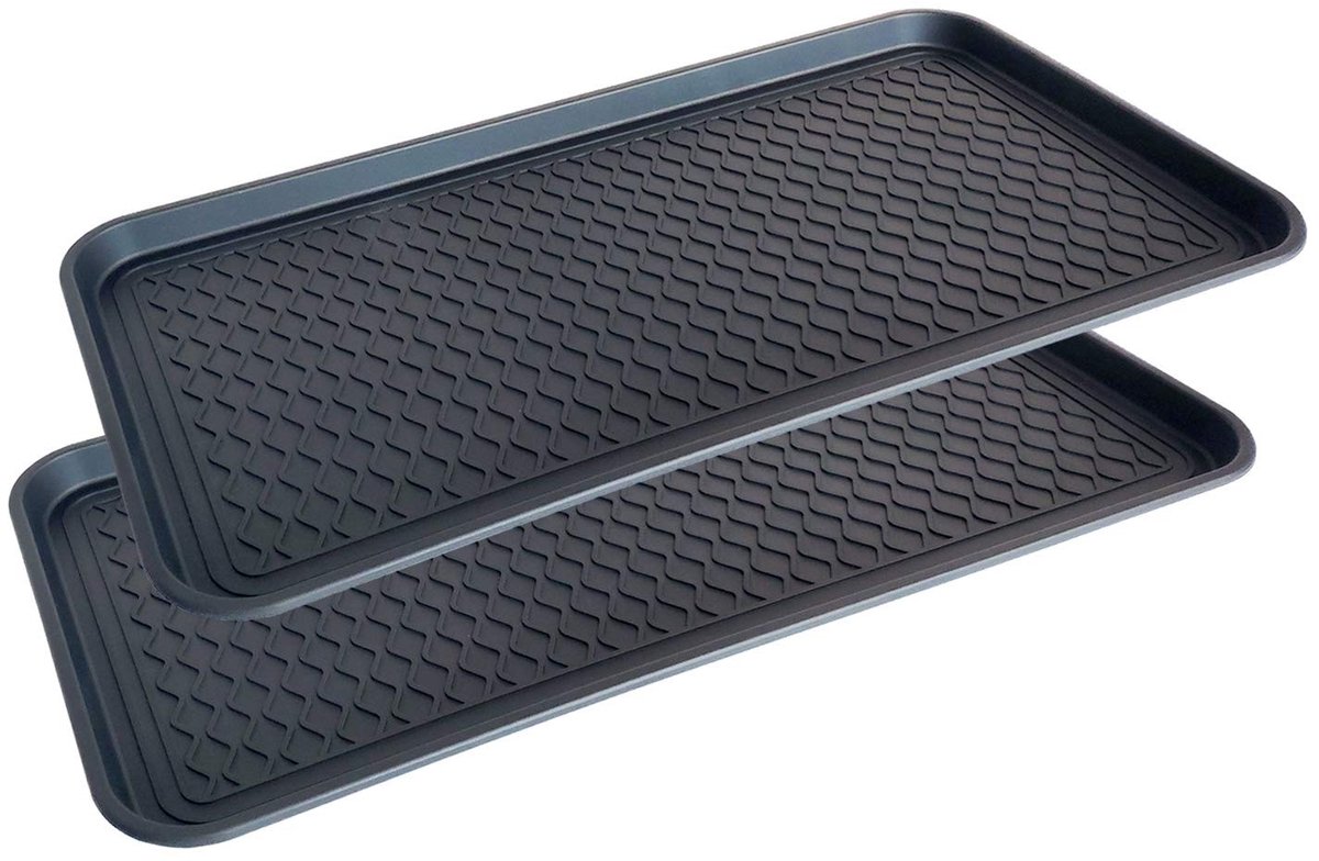 Omgoods - 2pcs Grote Schoen Drain Tray met Verhoogde Rand - Zwart 76 x 38 x 3 cm