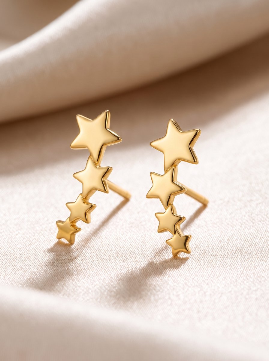 Lundholm Sterre Oorknopjes Dames Goudkleurig - Ear Climbers met Sterretjes 1,6 cm - Sterren Oorbellen - Premium Stainless Steel Jewellery Goud Verguld - Hypoallergene Sieraden - Vrouwen Cadeautjes - Kerst Cadeau Vrouw en Vriendin - my Lundholm — cadeau in Sieraden - foto 2