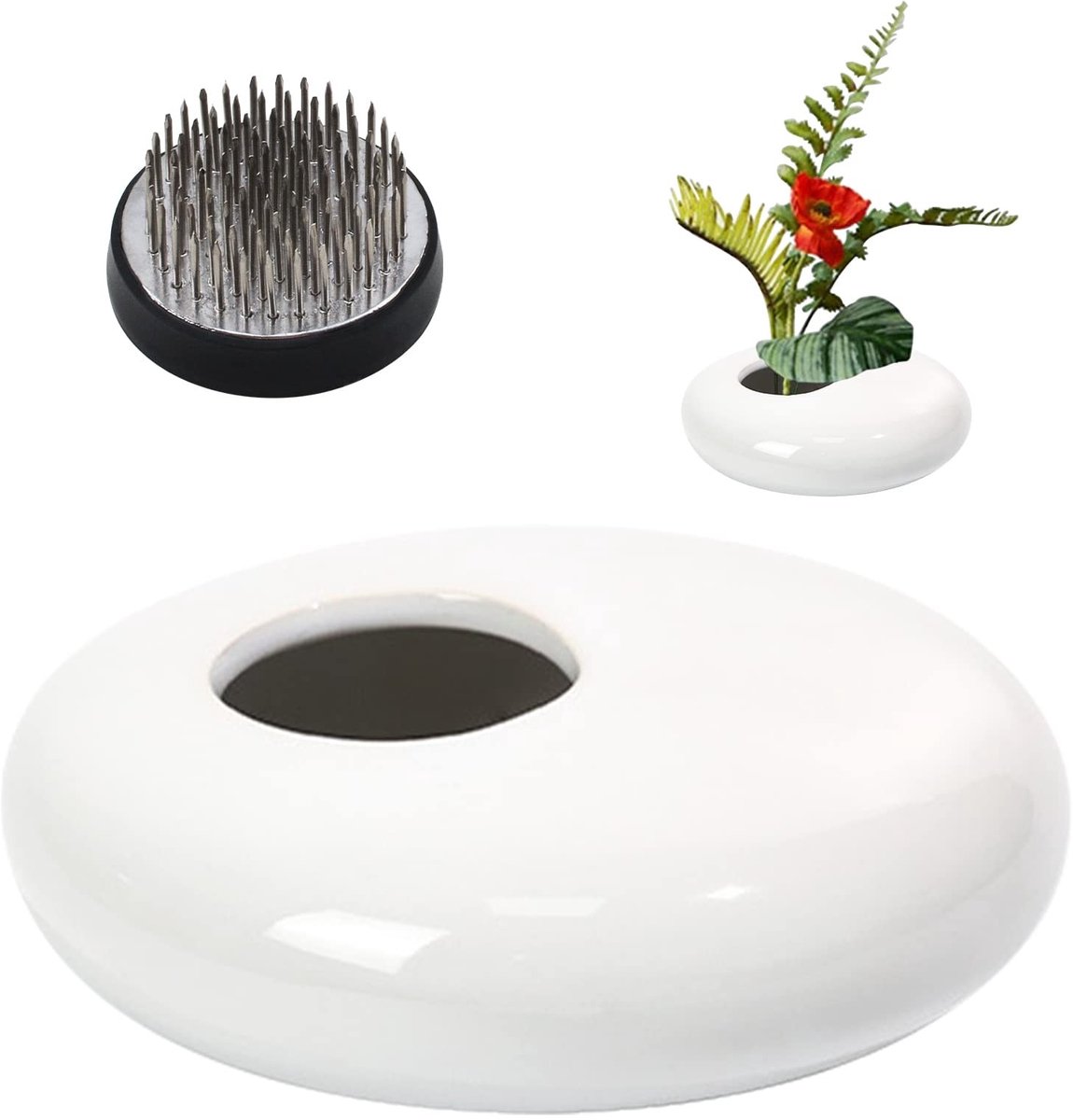 Omgoods - Ronde Bloemenvaas en Flower Frog Set voor Bloemschikken