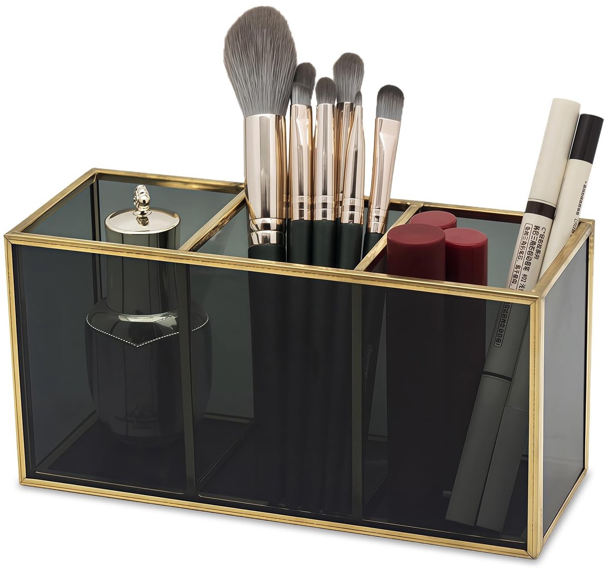 Omgoods - Makeup Borstelhouder van Glas met 3 Compartimenten
