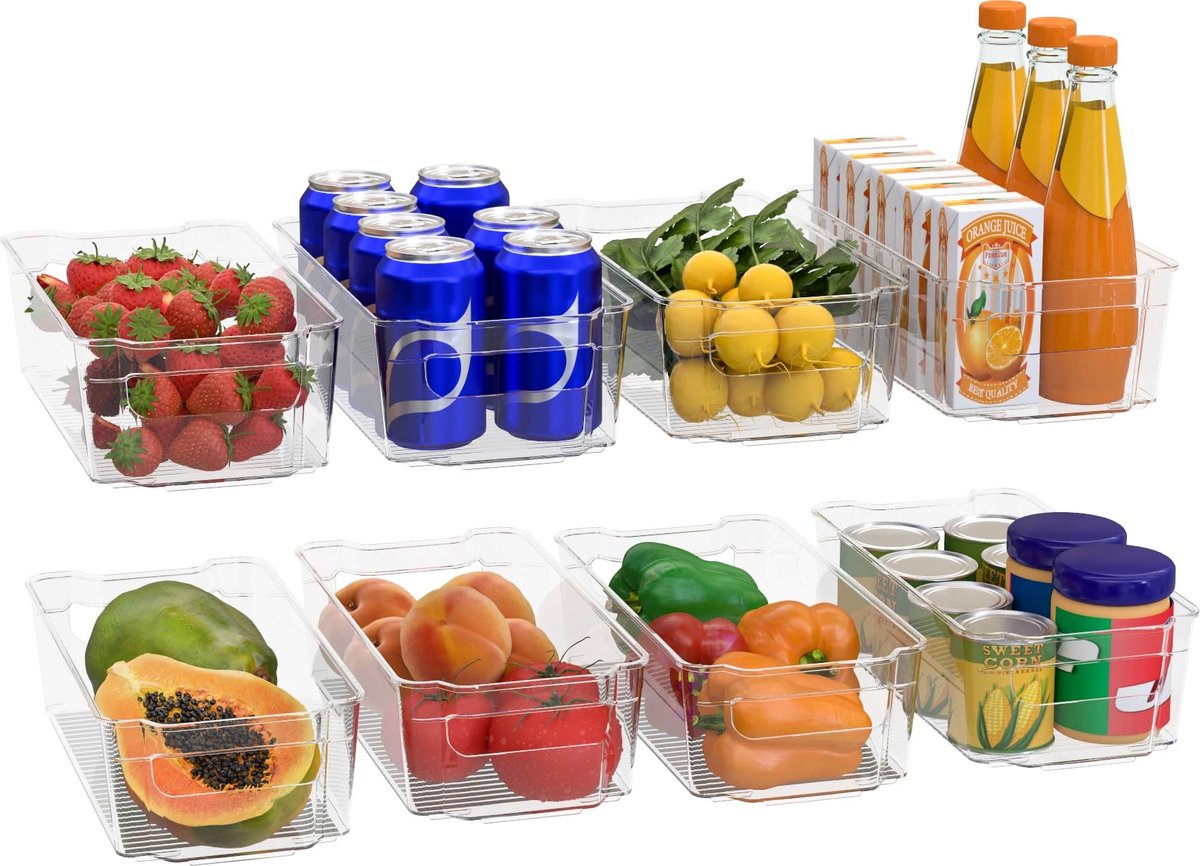 Omgoods - Organizerset van 8 voor Keuken en Koelkast, Transparant
