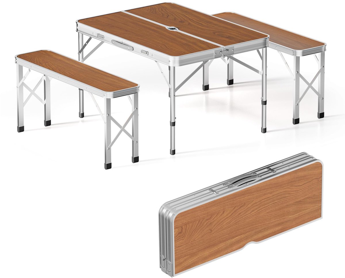 Omgoods - Campingtafel met Twee Banken - Opvouwbare Set in Houten Design