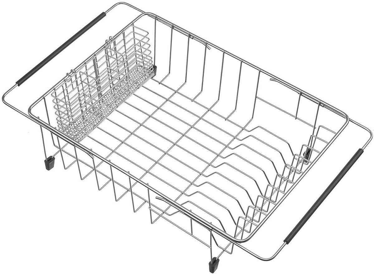 Omgoods - Expandable Afwasrek met Bestekhouder en - Voor Boven de Gootsteen