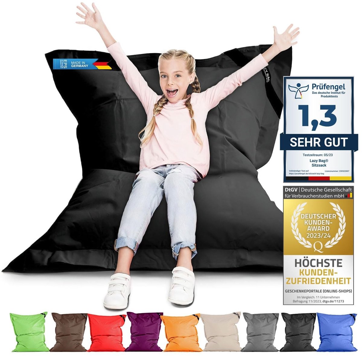 Omgoods - Lazy Bag Zitzak XL 250 Liter - Gigantische Zitzak voor Kinderen en Volwassenen - 160x120 cm - Zwart