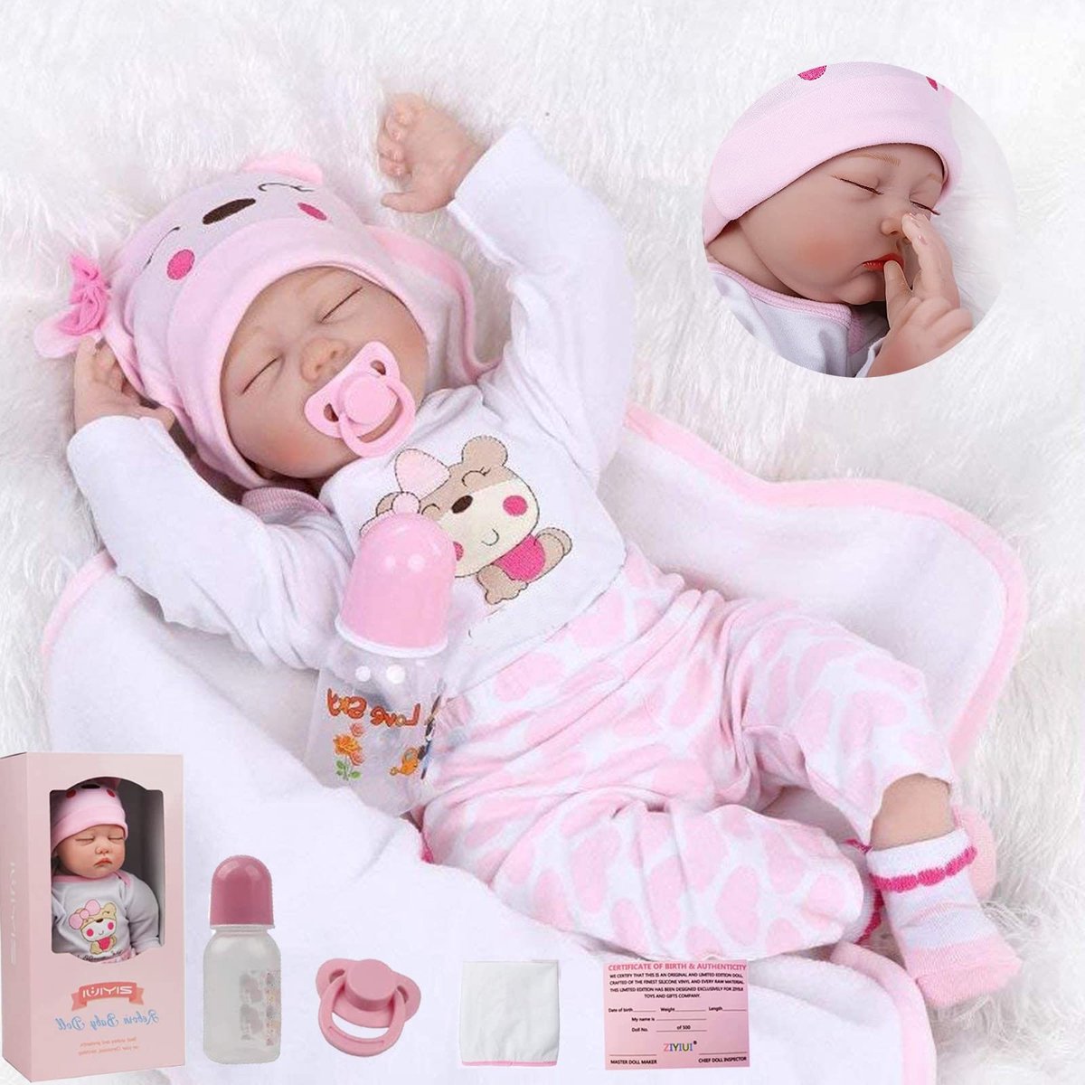 Omgoods - 55 cm Reborn Baby Doll, Zacht Vinyl met Gesloten Ogen
