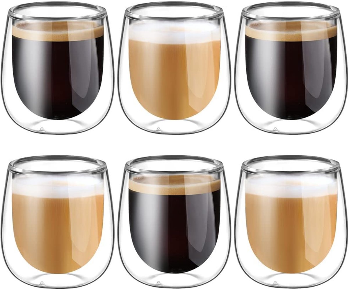 Omgoods - Set van 6 Dubbelwandige Koffieglazen van Borosilicaat
