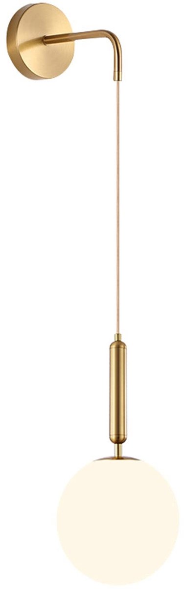 Omgoods - 150mm Witte Glazen Bal en Gouden Muurverlichting voor Binnen