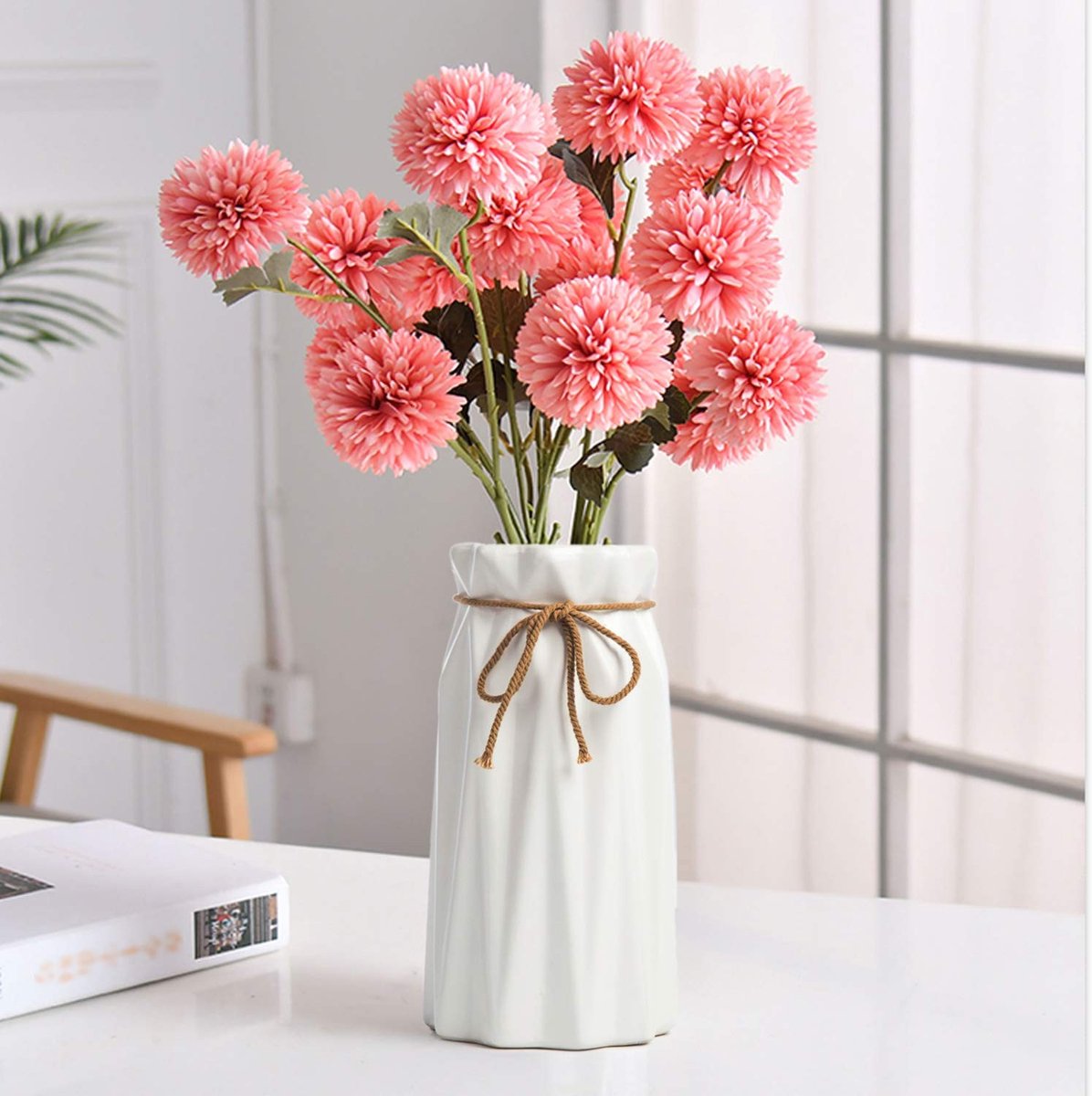 Omgoods - Witte Keramieken Vaase voor Bloemen 7 Inch met Moderne Design