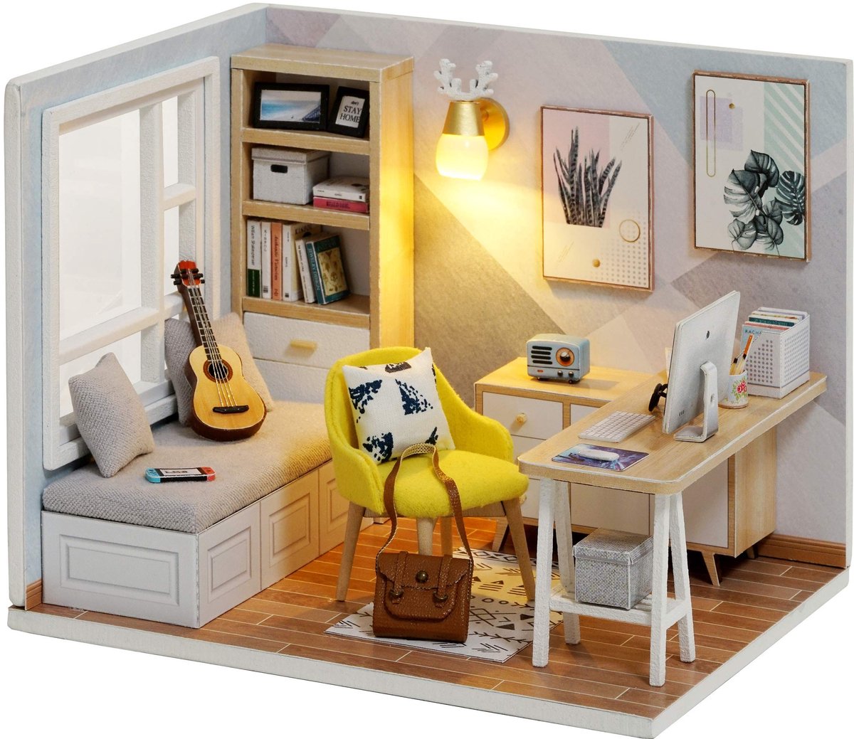 Omgoods - Handgemaakte Miniatuur Poppenhuis Set met LED Verlichting