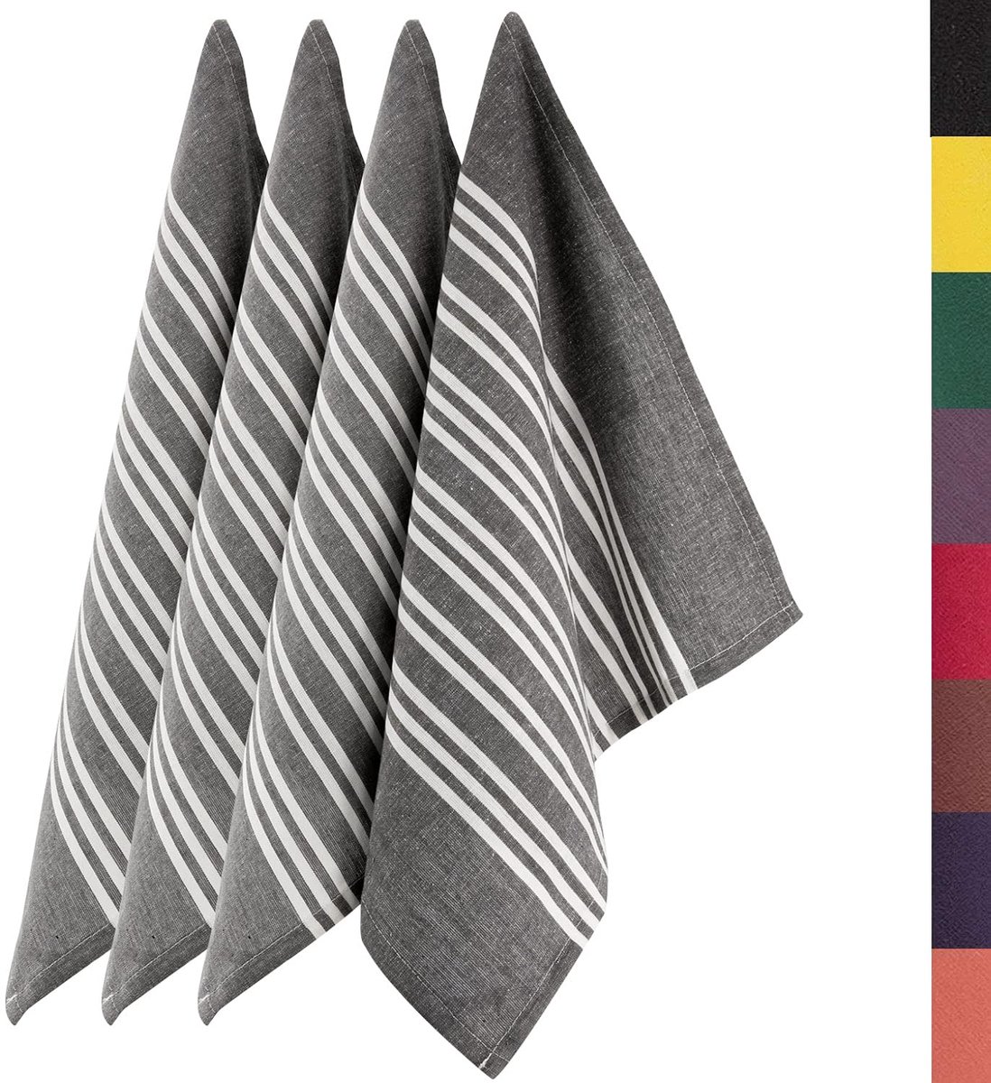Omgoods - Katoenen Keukenhanddoeken 45x75 cm - Grijs/Wit Gestreept - Set van 4