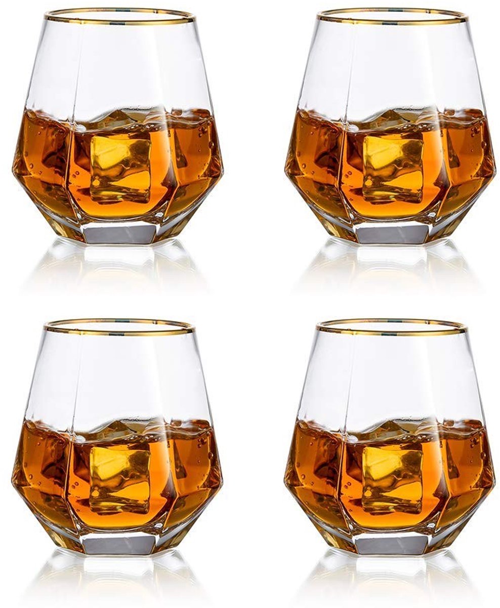 Omgoods - Set van 4 Geometrische Whisky Glazen met Tilted Design