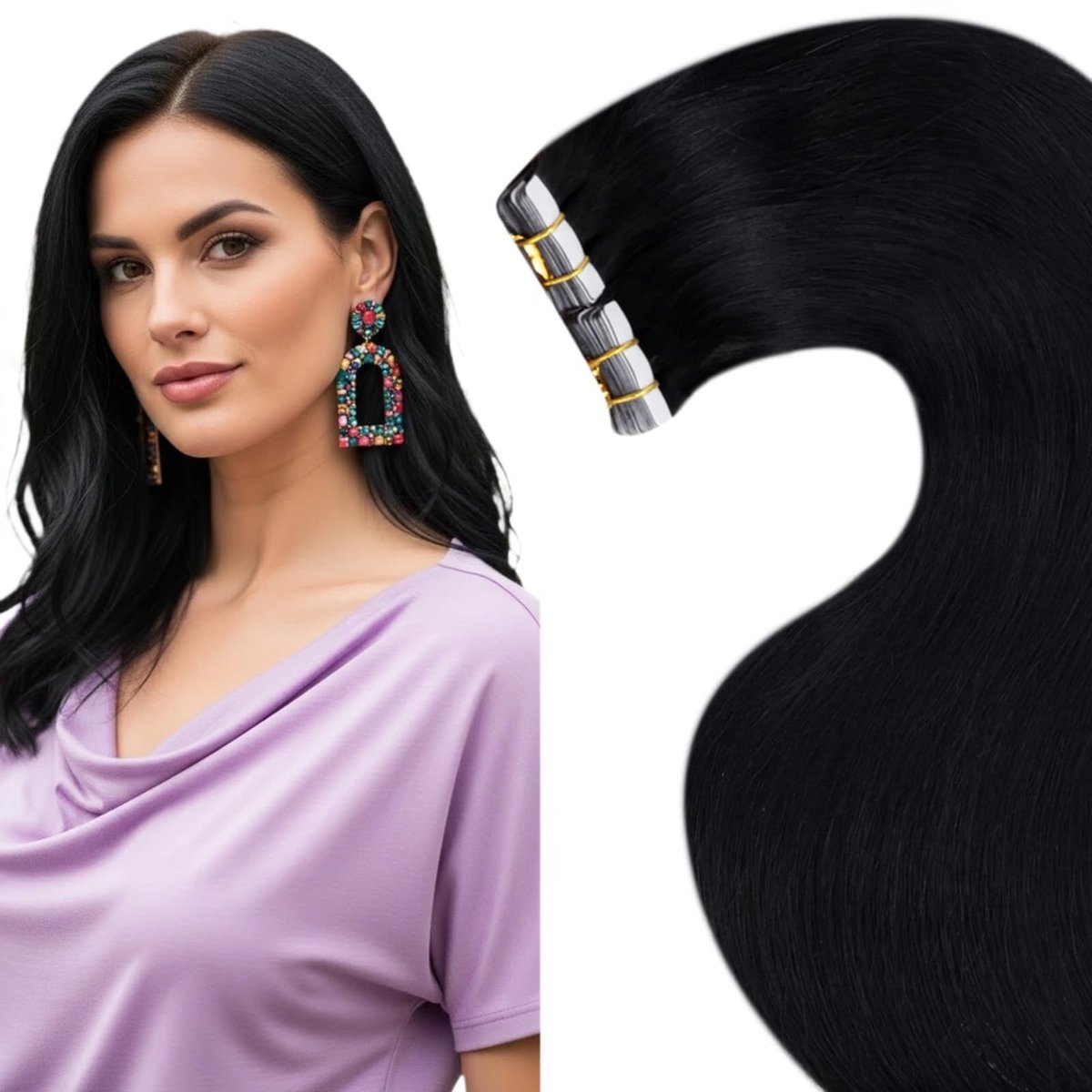 Omgoods - Tape in Haar Extensions Echt Mensenhaar Zwart 40cm 20st 40g #1