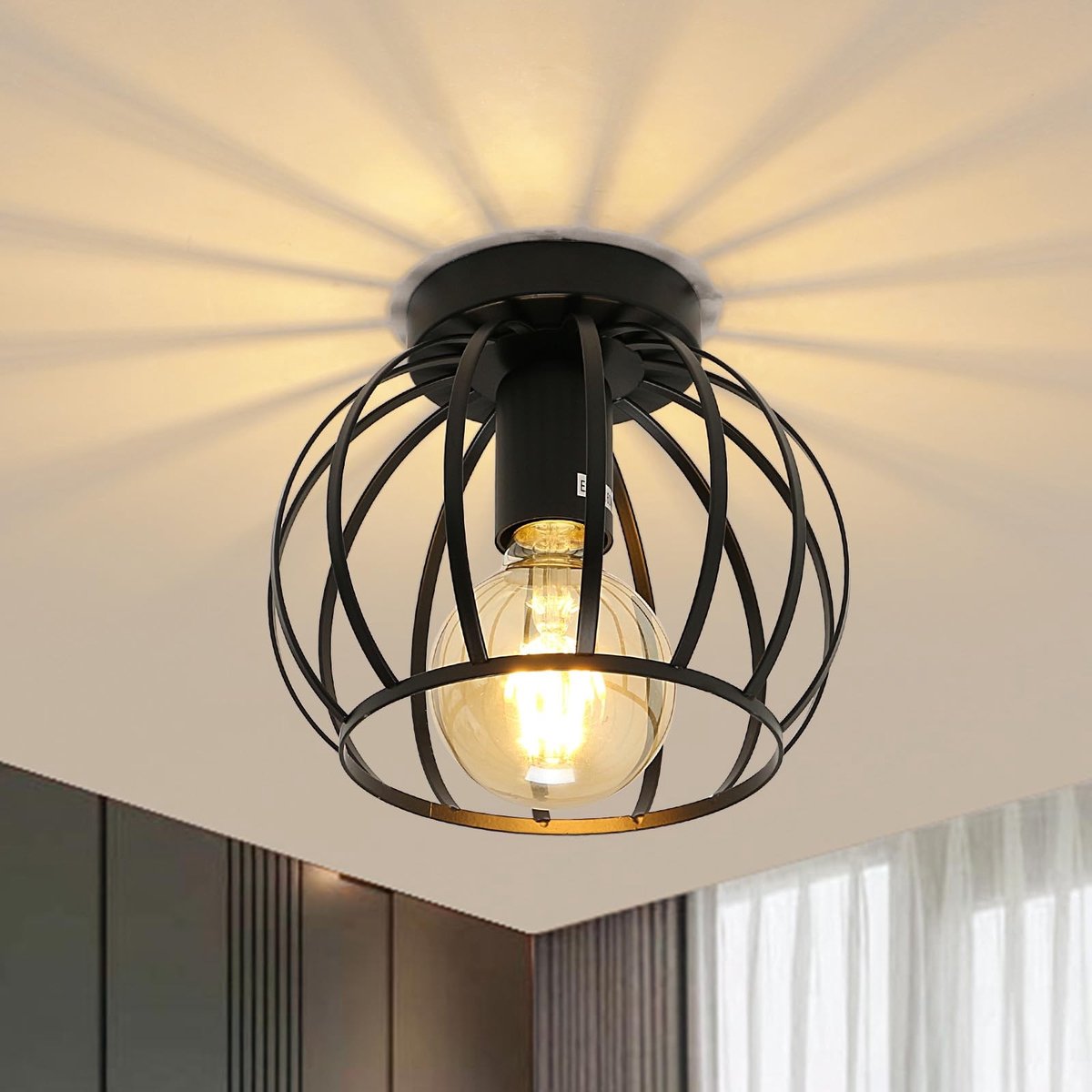 Omgoods - Vintage Plafondlamp met Metaal Cage en E27 Fitting