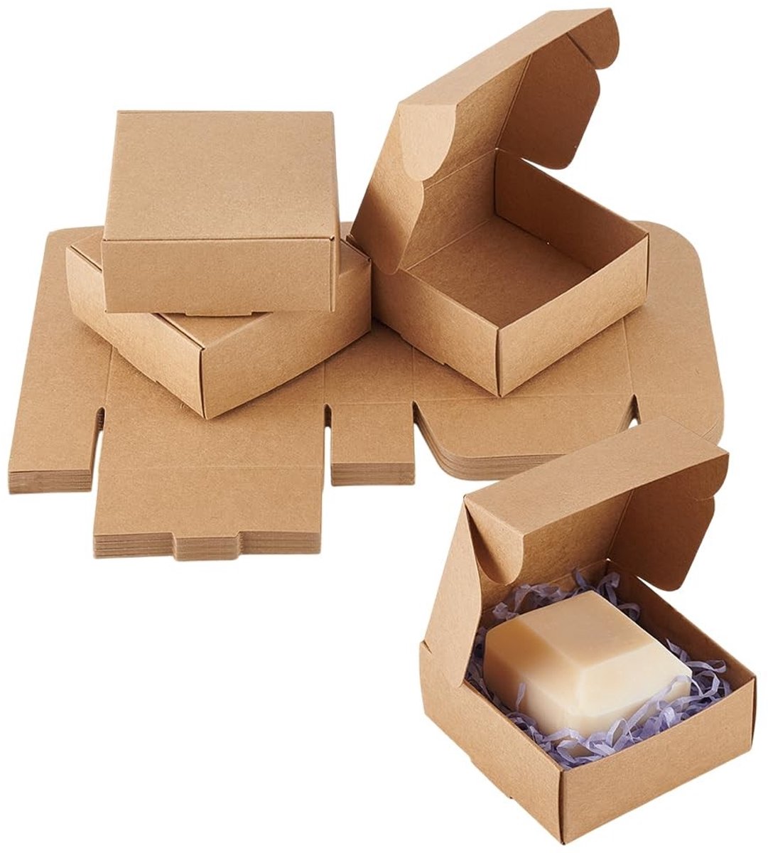 Omgoods- Geschenkdozen met Deksel - 50 Stuks - Kraftpapier - Kleine Vierkante Dozen - Perfect voor Knutselen - Ideaal voor Valentijnsgeschenken - 8,5 x 8,5 x 3,5 cm - Cadeaudozen