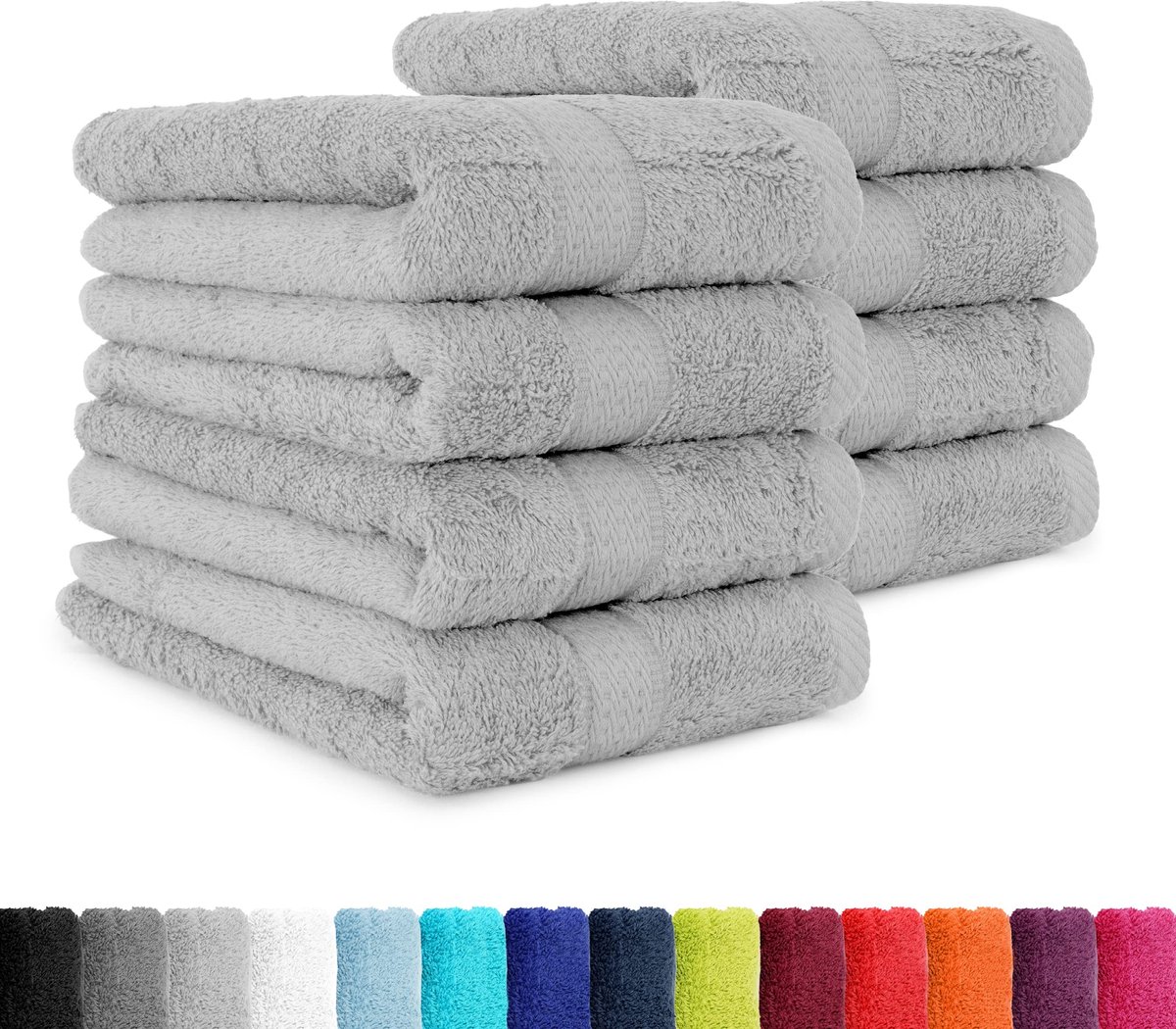 Omgoods - 8-Delige Handdoek Set 100% Katoen Zilver 50x100 cm