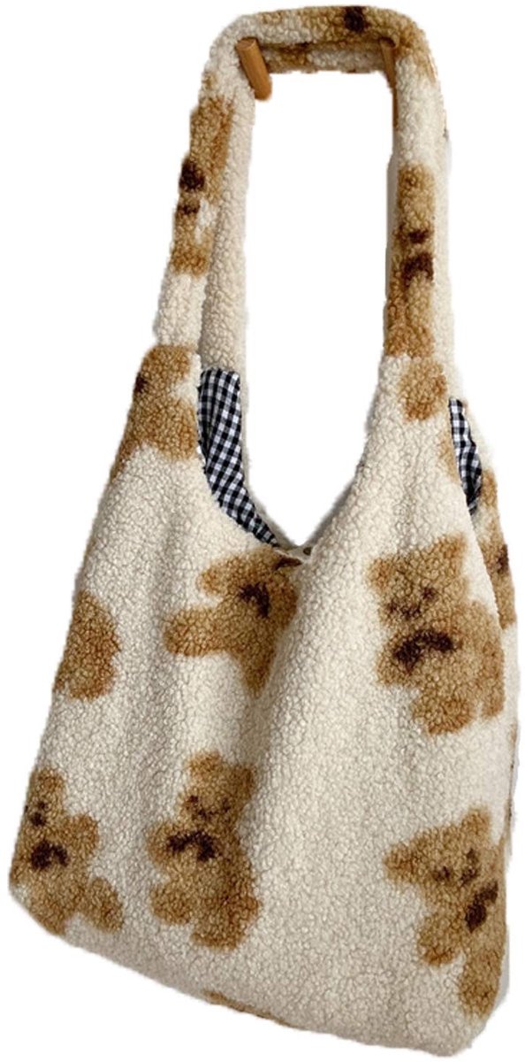 Omgoods - Dames Handtas met Cartoon Beer Motief Beige