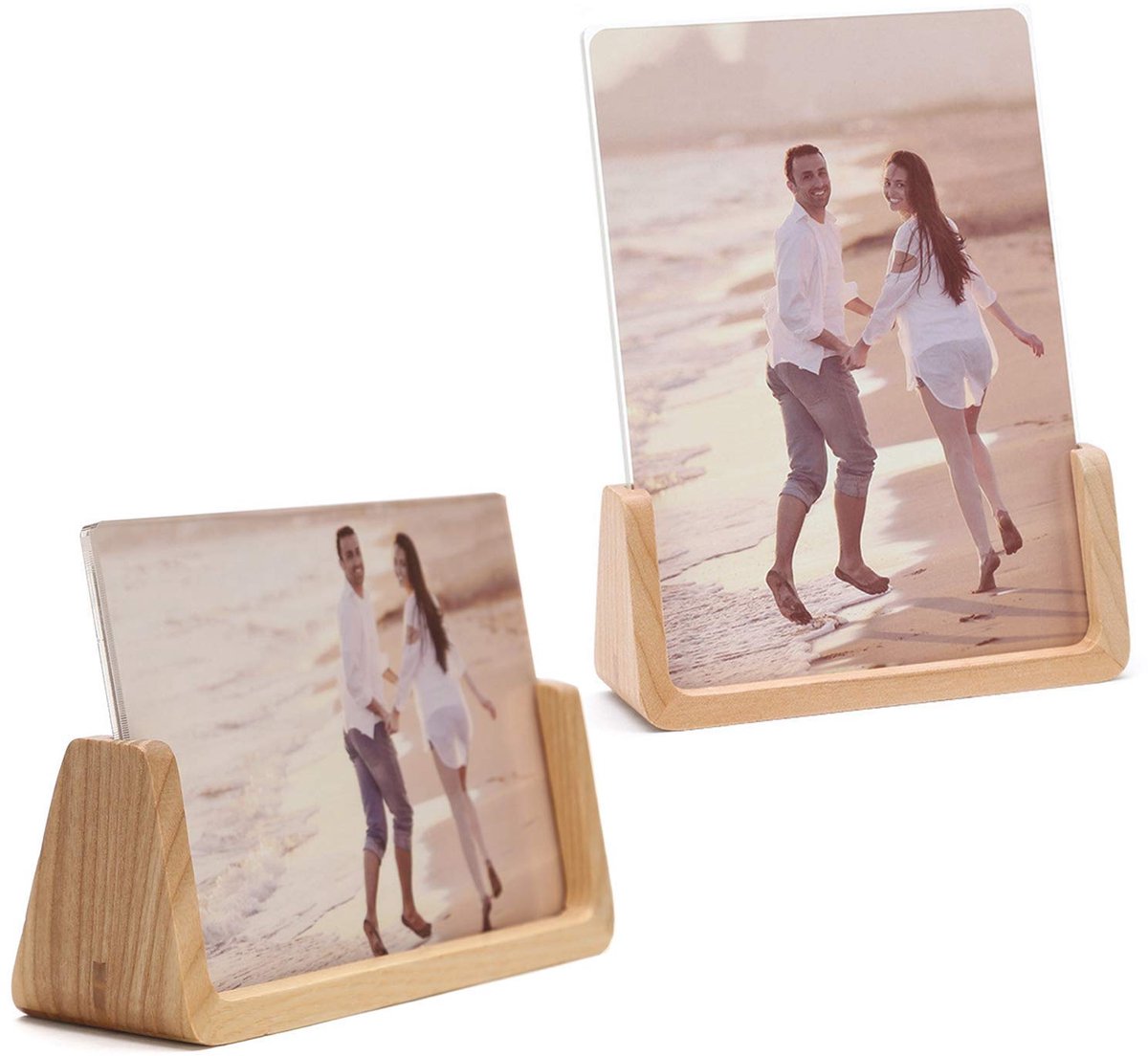 Omgoods - 2 Pack Fotolijsten voor 4x6 inch Foto's - Houten Basis met Duidelijke Acryl Glazen Bescherming