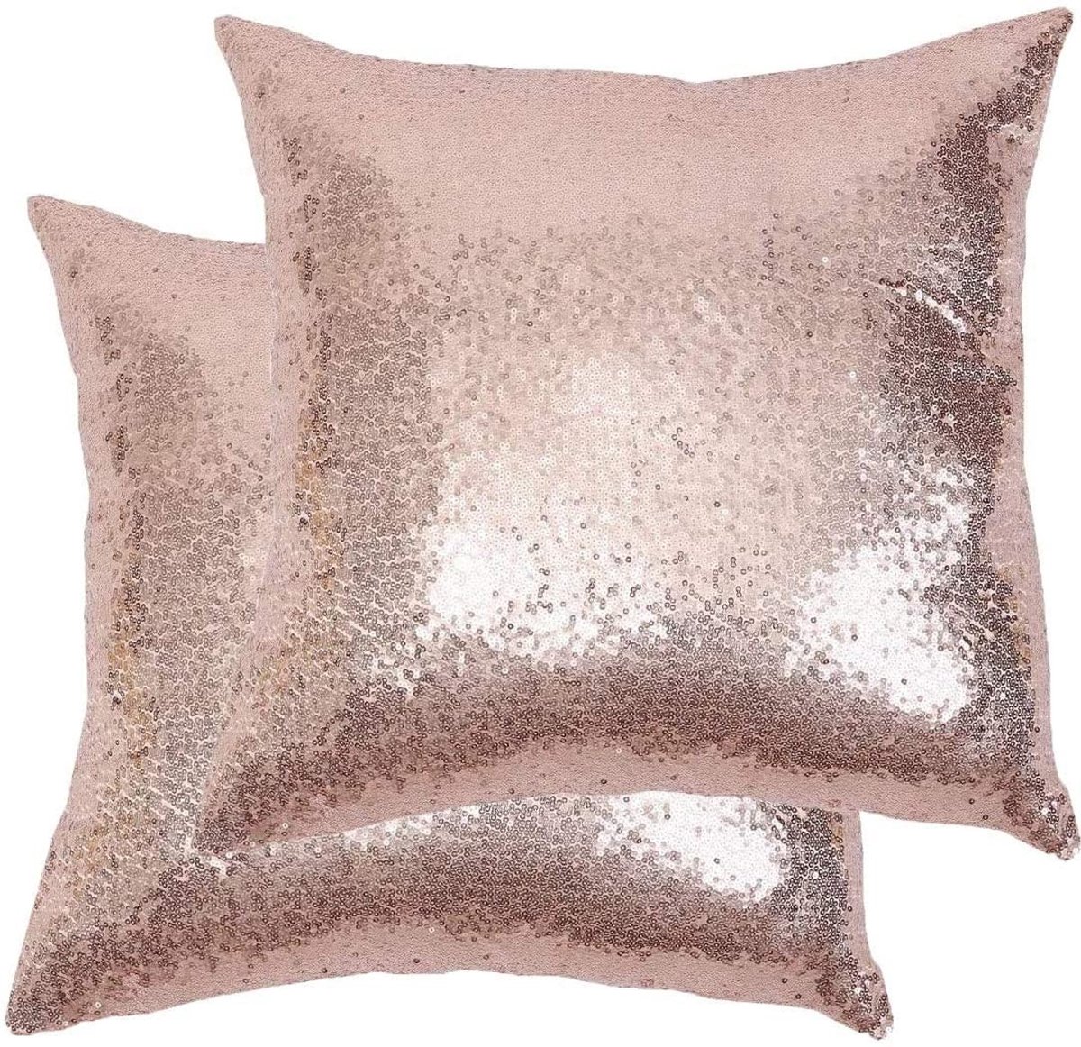 Omgoods - Set van 2 Roze Gouden Pailletten Kussenhoezen 50 x 50 cm voor Thuisdecoratie