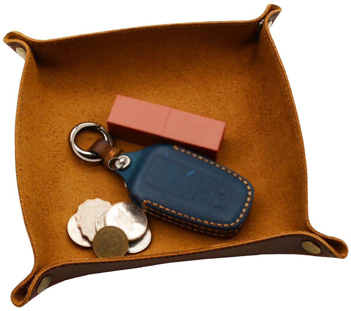 Omgoods - Luxe Lederen Opbergtray voor Sleutels en Spullen - Bruin Valet Tray
