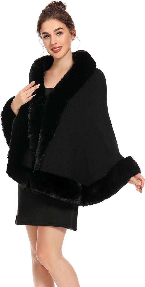 Omgoods- Poncho Dames Imitatiebont - Gebreide Sjaal - Warm Cardigan - Elegant en Luxueus - Afmetingen 165x70 cm - Huidvriendelijk en Zacht
