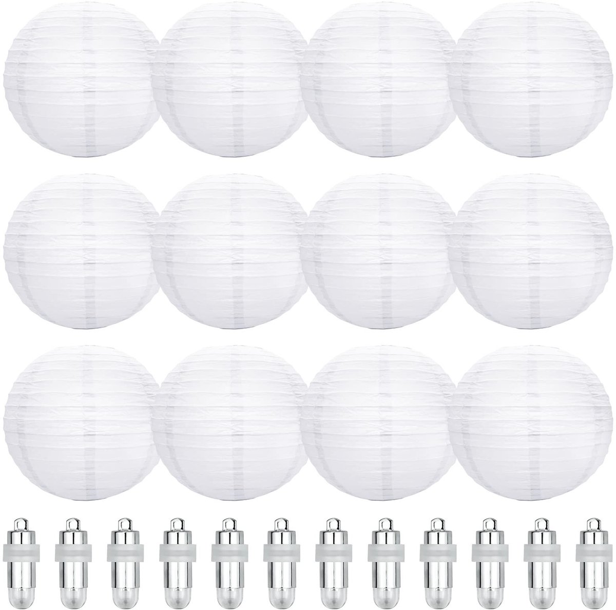 Omgoods - Set van 12 Witte Papieren Lantaarns met Mini LED Lichten