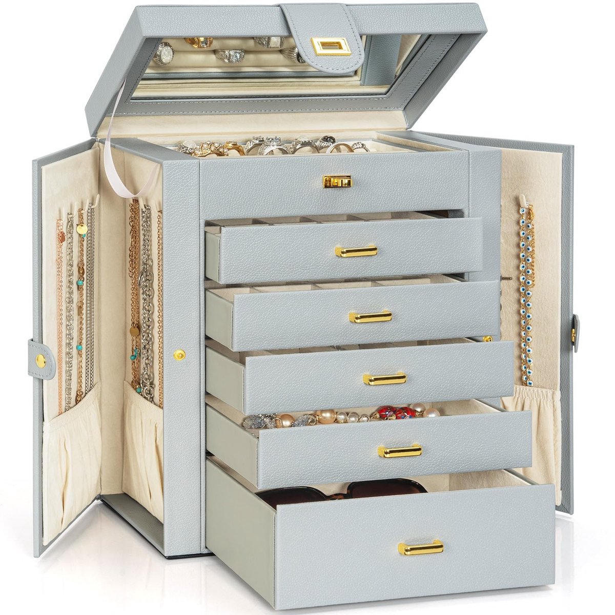 Omgoods - Grote Sieradenbox Organizer met Spiegel voor Vrouwen en Meisjes