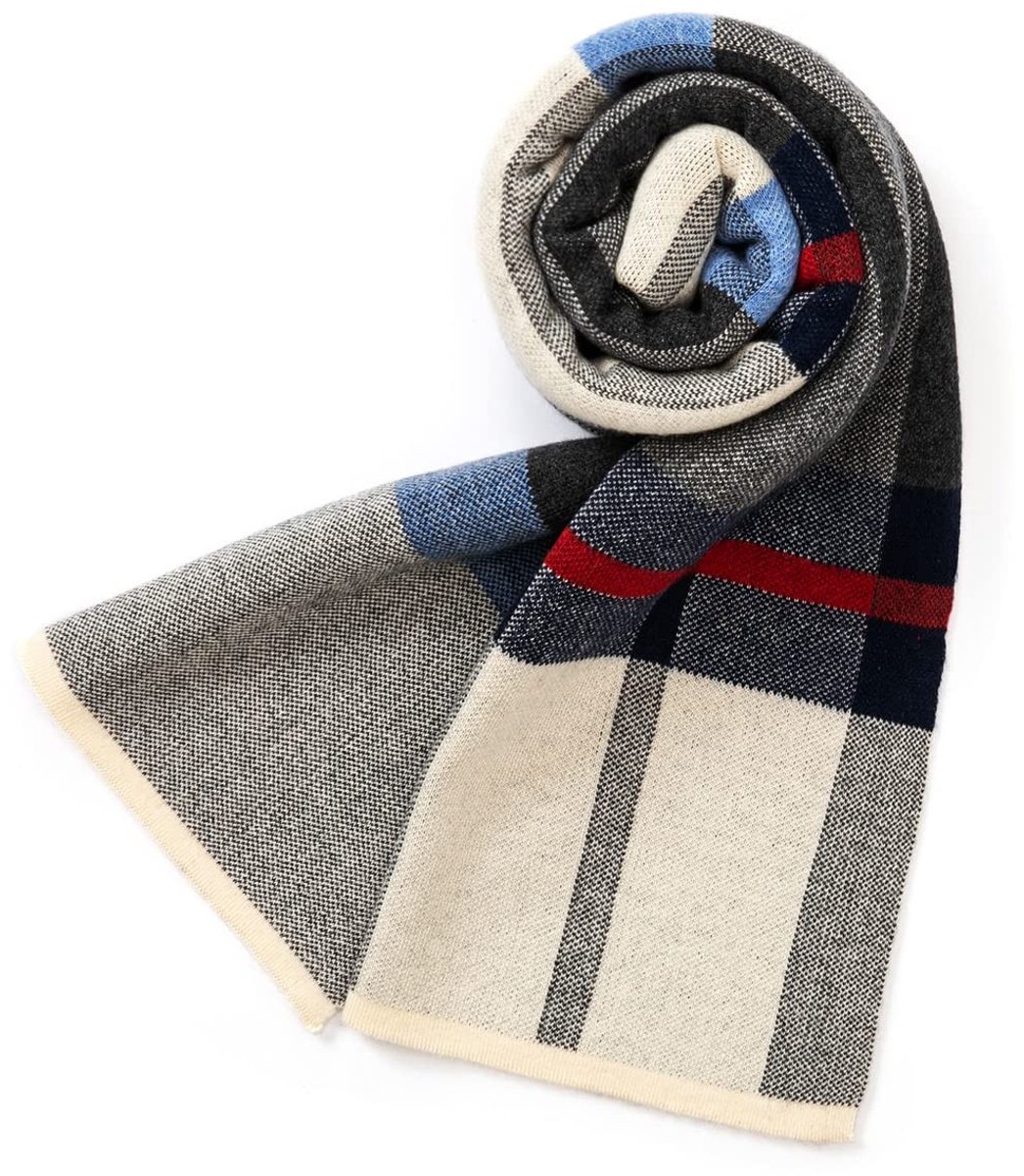 Omgoods - Merino Wol Tartan Sjaal voor Mannen, Navy Grijs