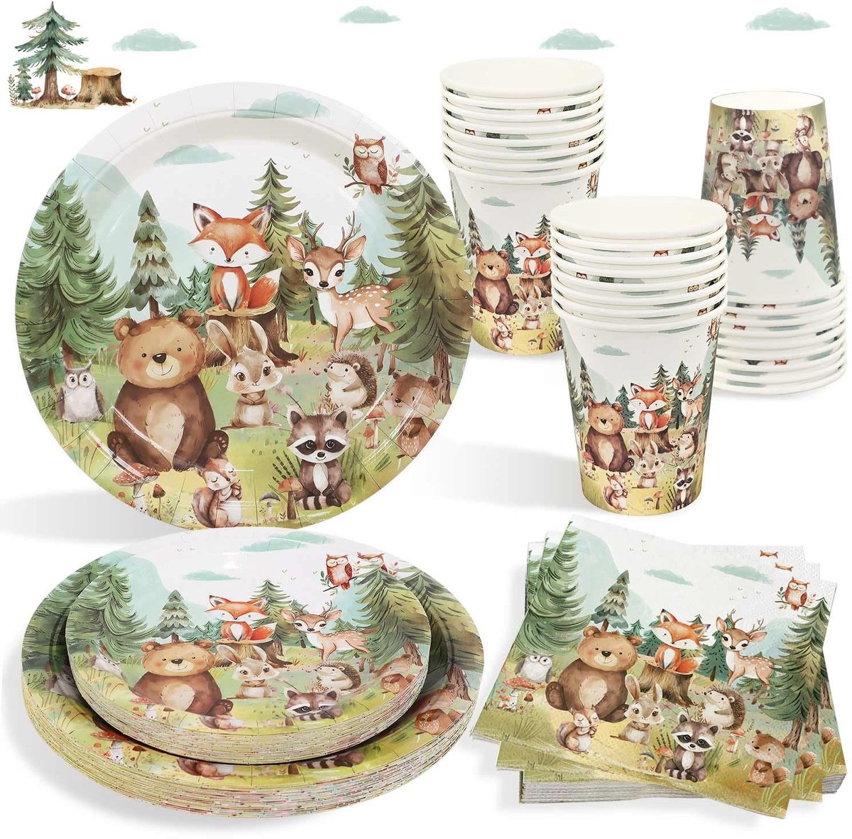 Omgoods - Bosfeestdecoraties - 100-delig Servies voor 25 Gasten met Bosdieren