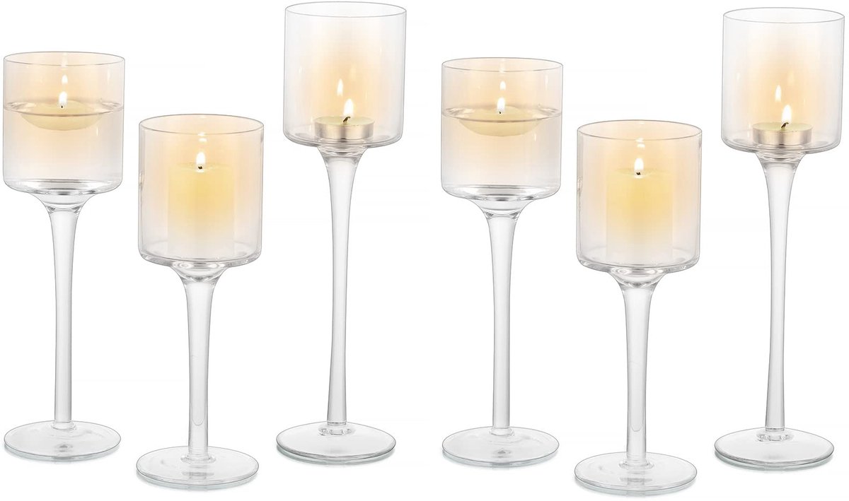 Omgoods - Set van 6 Elegante Glazen Theelichthouders voor Tafeldecoratie