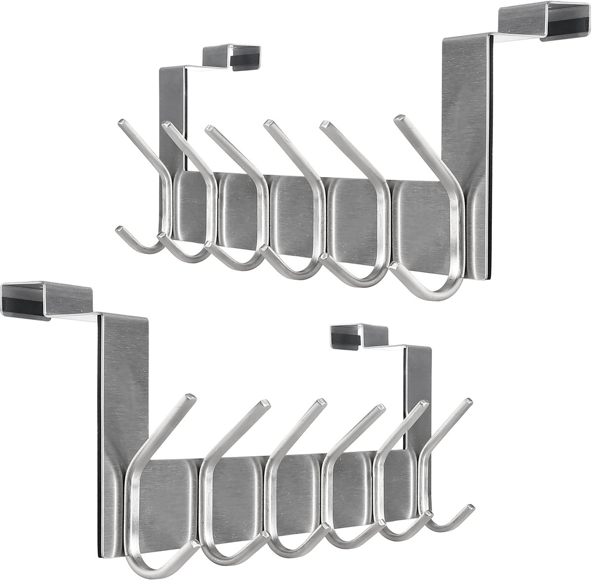 Omgoods - Deurkapstokken Set van 2 met 6 Haken - Metaal Zilver - Krasvrij