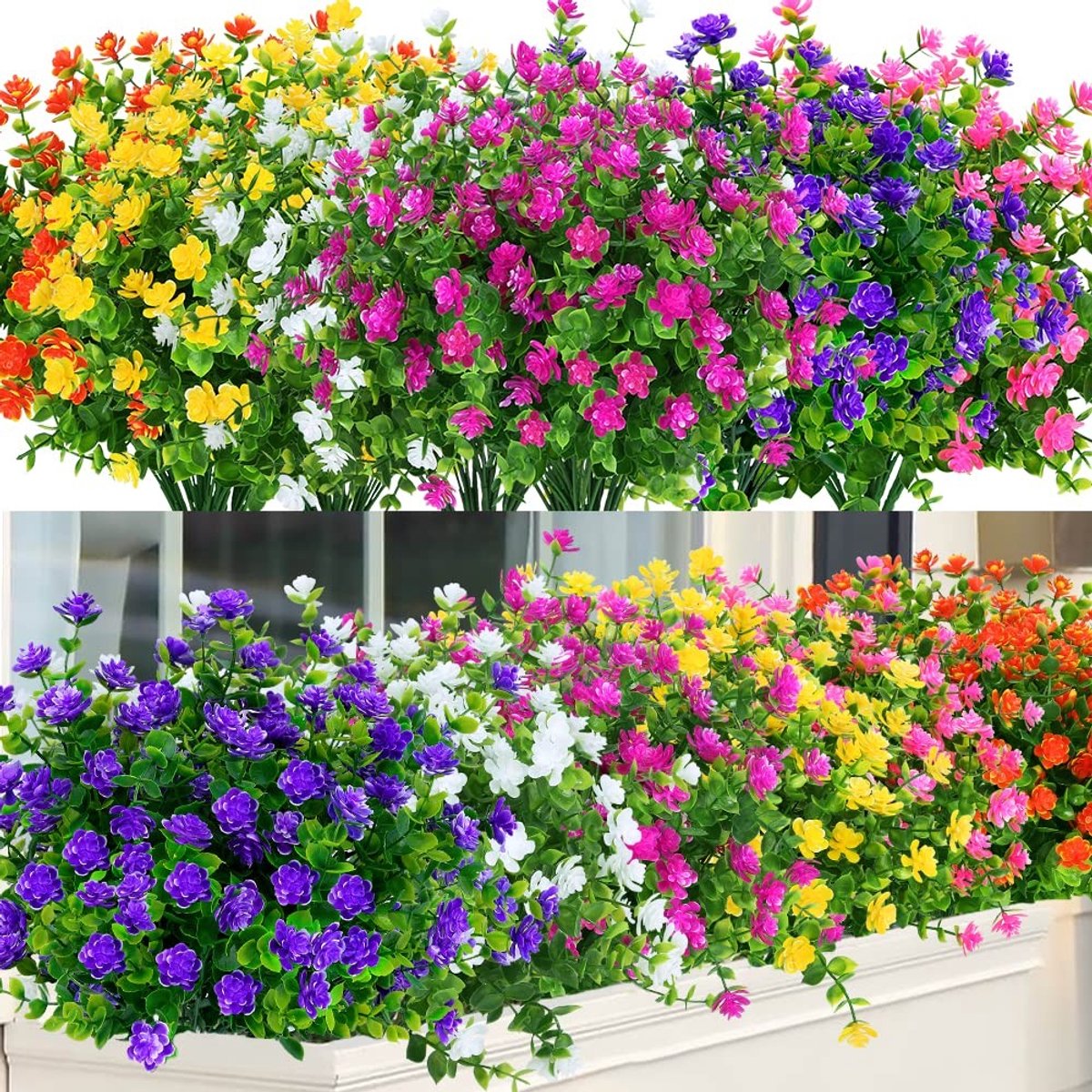 Omgoods - 24 Stuks Kunstmatige Bloemen voor Binnen en Buiten Decoratie